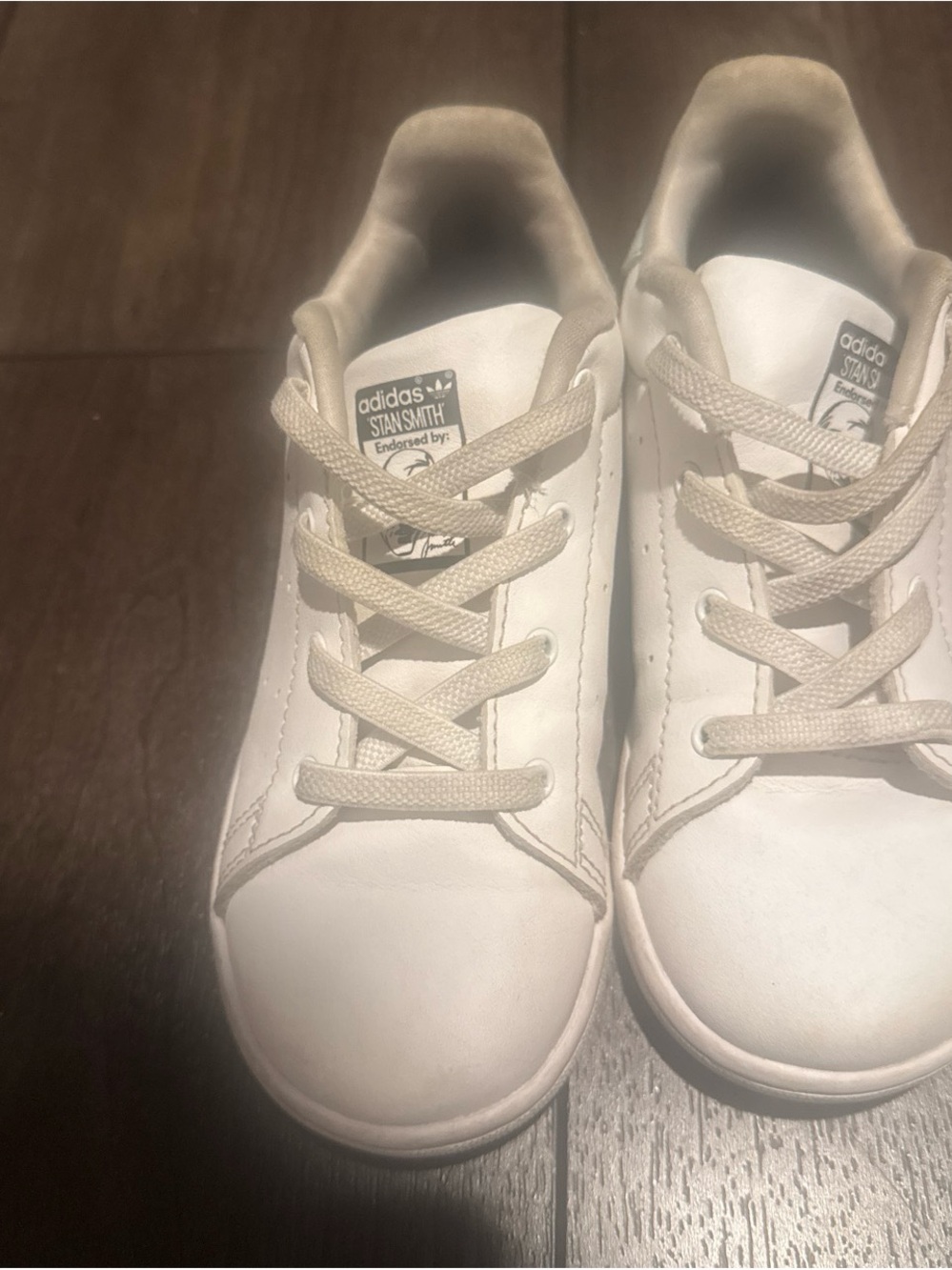 adidas Kids White Leather Sneakers with Beige Accents